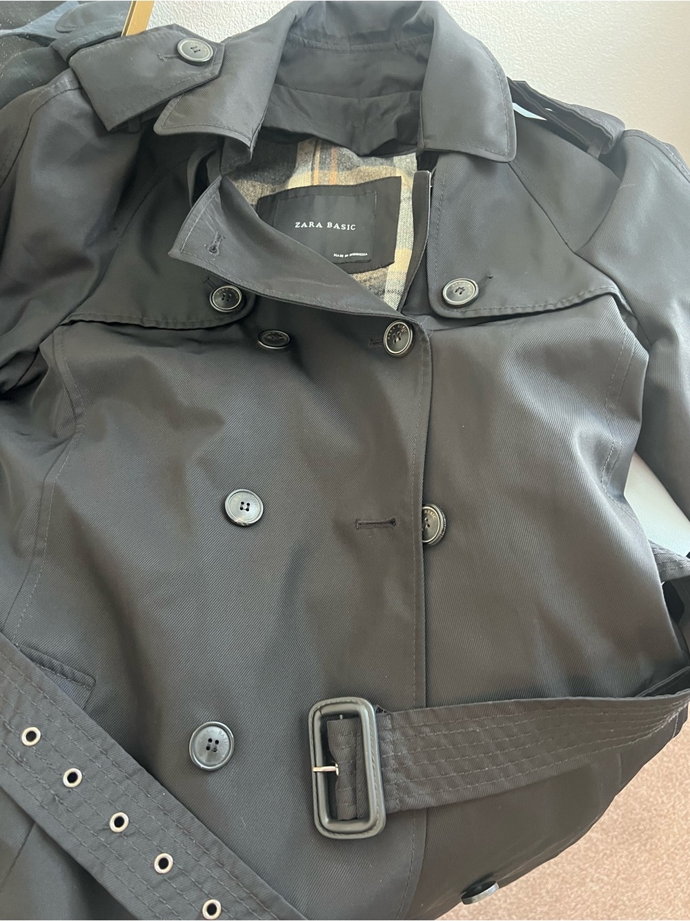 Zara Black Double-Breasted Trench Coat with Belt